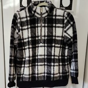 Calvin Klein Black and White Plaid Zip-Up Sweater S